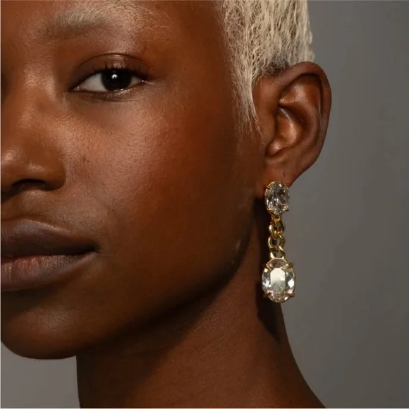 ALEXIS BITTAR • Bonbon Clear Crystal Drop Elegant Edgy Chain Drop Earrings - Picture 12 of 12
